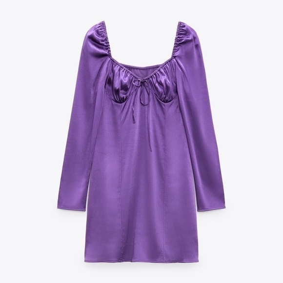 Zara RUCHED purple SATIN EFFECT DRESS Size Small - Picture 1 of 8